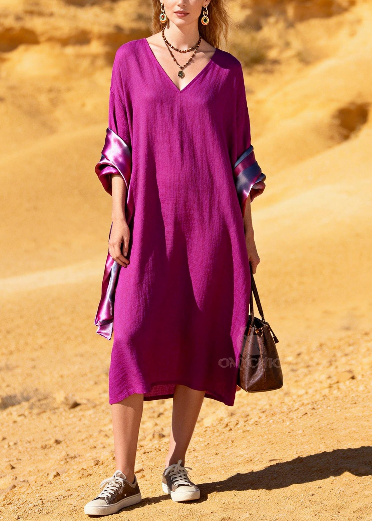 Unique Purple Oversized Patchwork Cotton Dress Summer