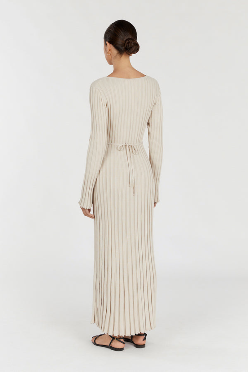 Rita Premium Midi Dress with V Neck and Knitted Sleeves Chic Silhouette Collection