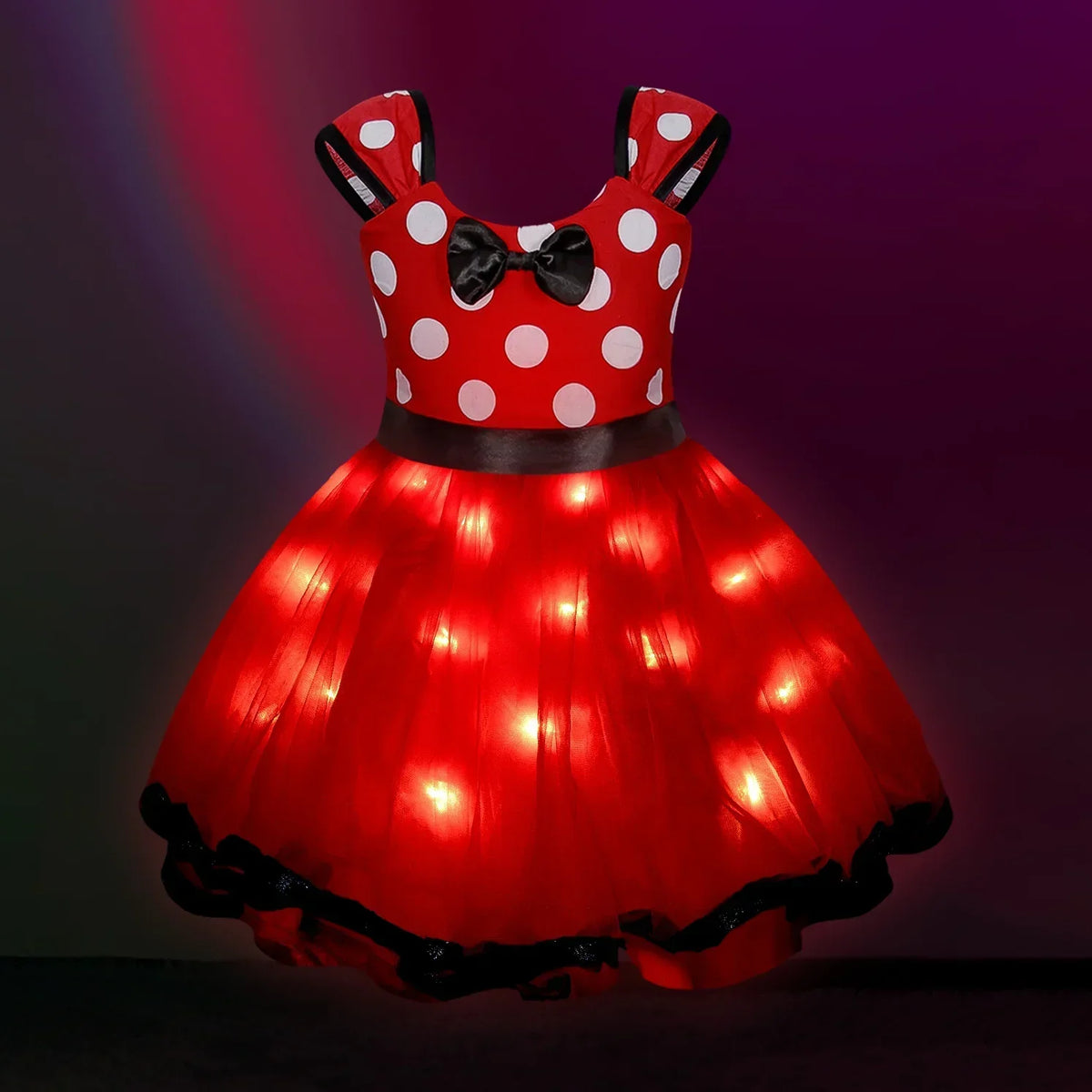 Mickey Minnie Princess LED Light Up Christmas New Year Carnival Polka Dot Santa Party Baby Girl Dress - View 2 | VelvetHem