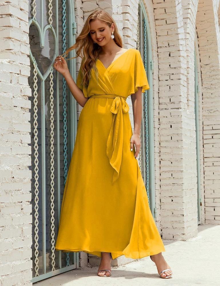 Numbersea V-Neck Bridesmaid Dress Long Formal Dresses with Belt for 28022 by numbersea