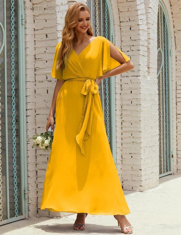 ZapDress V-Neck Bridesmaid Dress Long Formal Dresses with Belt for 28022 (ZD17051)