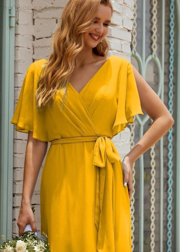ZapDress V-Neck Bridesmaid Dress Long Formal Dresses with Belt for 28022 (ZD17051)