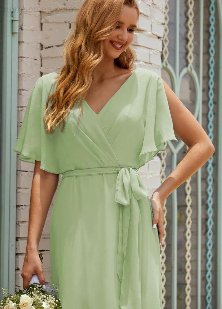ZapDress V-Neck Bridesmaid Dress Long Formal Dresses with Belt for 28022 (ZD17051)