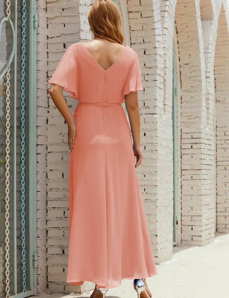 ZapDress V-Neck Bridesmaid Dress Long Formal Dresses with Belt for 28022 (ZD17051)