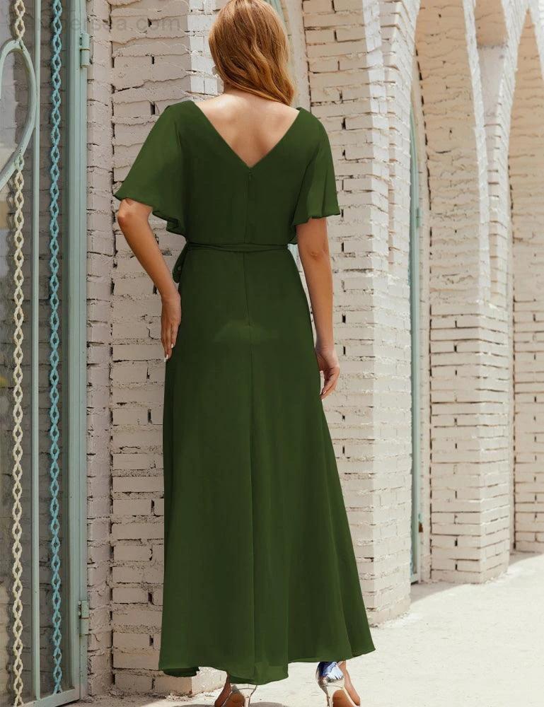 ZapDress V-Neck Bridesmaid Dress Long Formal Dresses with Belt for 28022 (ZD17051)