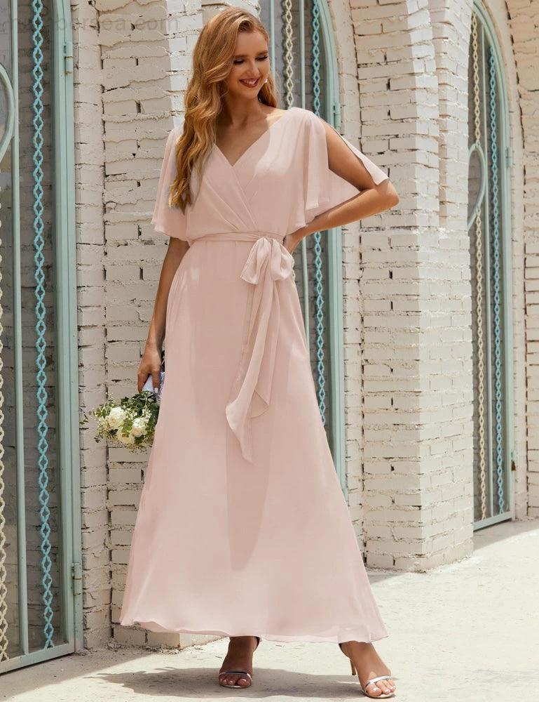 ZapDress V-Neck Bridesmaid Dress Long Formal Dresses with Belt for 28022 (ZD17051)