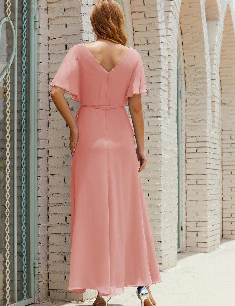 ZapDress V-Neck Bridesmaid Dress Long Formal Dresses with Belt for 28022 (ZD17051)