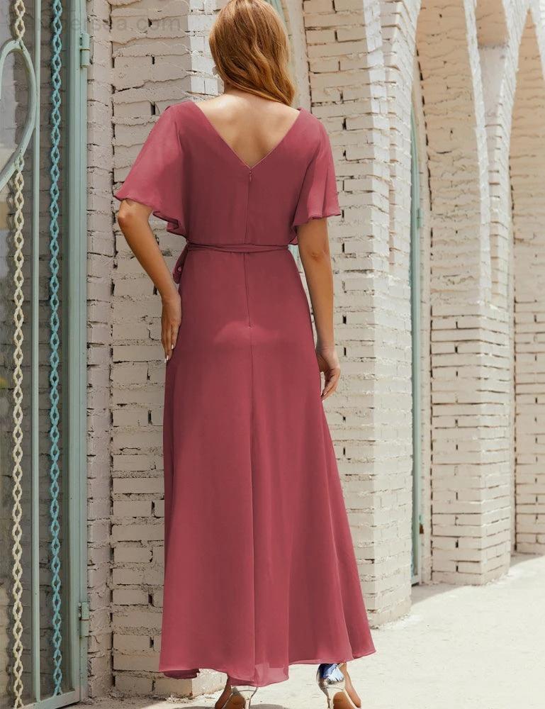 ZapDress V-Neck Bridesmaid Dress Long Formal Dresses with Belt for 28022 (ZD17051)