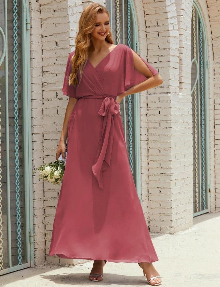 ZapDress V-Neck Bridesmaid Dress Long Formal Dresses with Belt for 28022 (ZD17051)