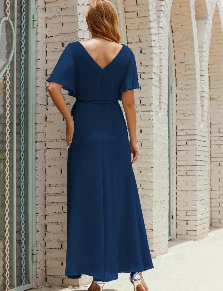 ZapDress V-Neck Bridesmaid Dress Long Formal Dresses with Belt for 28022 (ZD17051)
