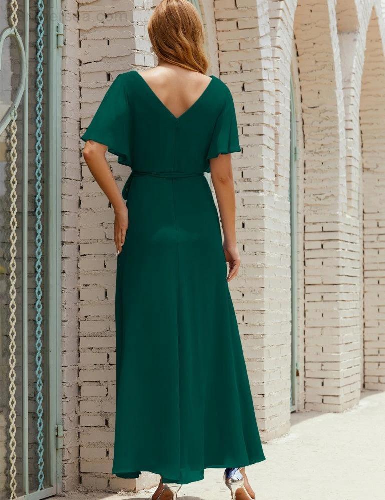 ZapDress V-Neck Bridesmaid Dress Long Formal Dresses with Belt for 28022 (ZD17051)