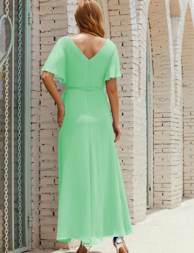 ZapDress V-Neck Bridesmaid Dress Long Formal Dresses with Belt for 28022 (ZD17051)