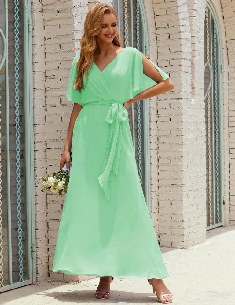 ZapDress V-Neck Bridesmaid Dress Long Formal Dresses with Belt for 28022 (ZD17051)