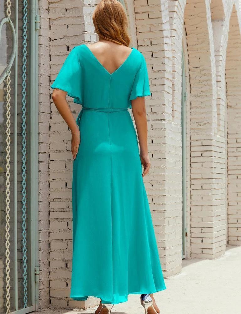 ZapDress V-Neck Bridesmaid Dress Long Formal Dresses with Belt for 28022 (ZD17051)