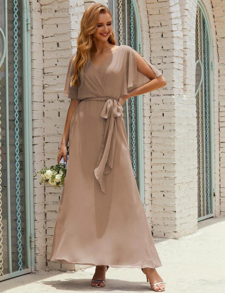 ZapDress V-Neck Bridesmaid Dress Long Formal Dresses with Belt for 28022 (ZD17051)