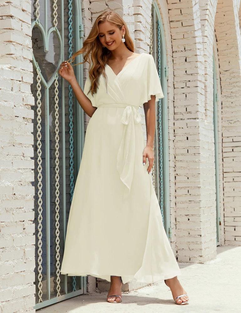 Numbersea V-Neck Bridesmaid Dress Long Formal Dresses with Belt for 28022 by numbersea