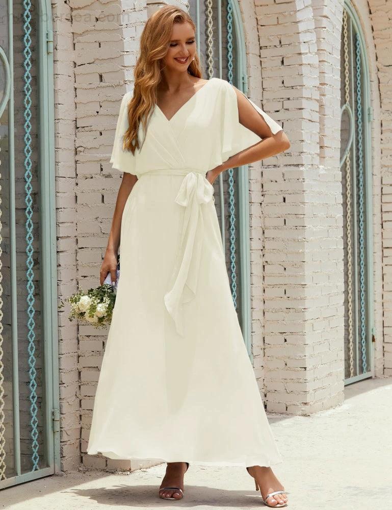 ZapDress V-Neck Bridesmaid Dress Long Formal Dresses with Belt for 28022 (ZD17051)