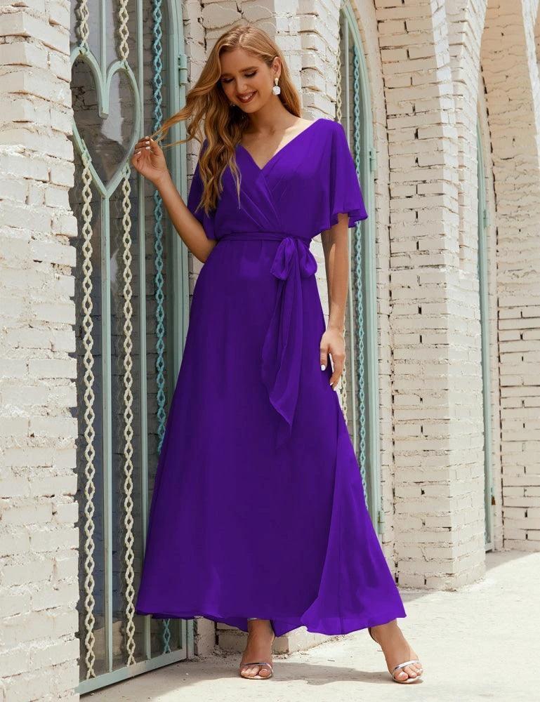 Numbersea V-Neck Bridesmaid Dress Long Formal Dresses with Belt for 28022 by numbersea