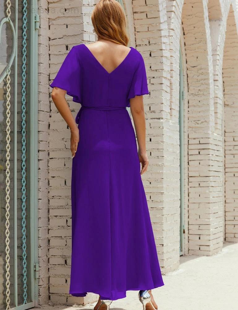 ZapDress V-Neck Bridesmaid Dress Long Formal Dresses with Belt for 28022 (ZD17051)