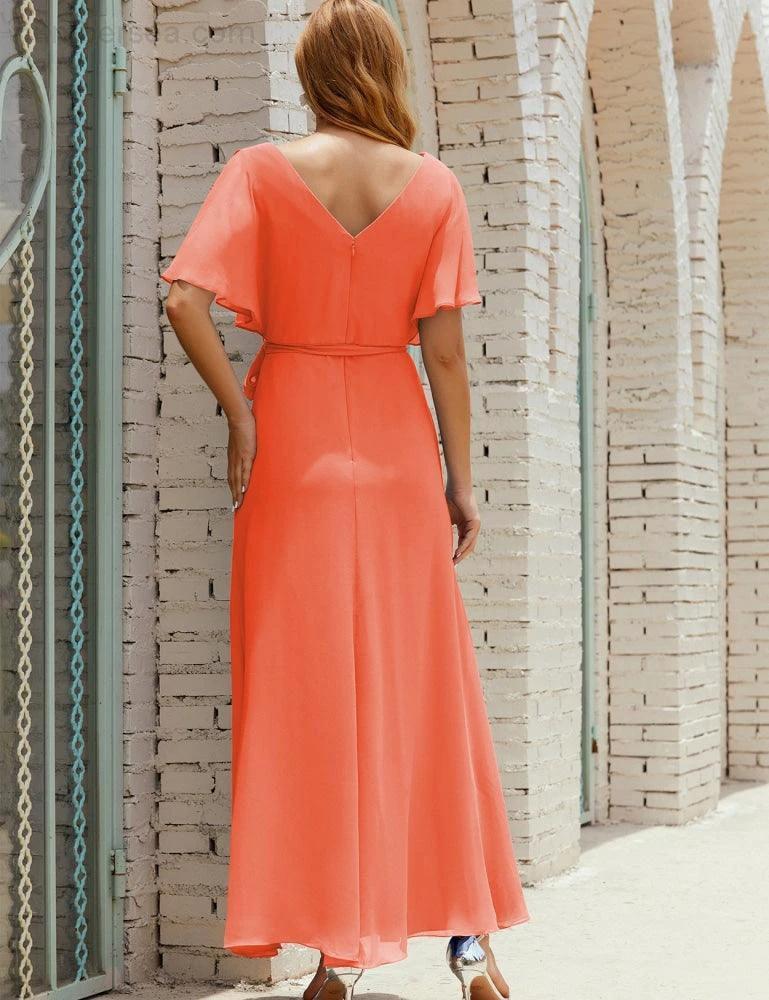 ZapDress V-Neck Bridesmaid Dress Long Formal Dresses with Belt for 28022 (ZD17051)