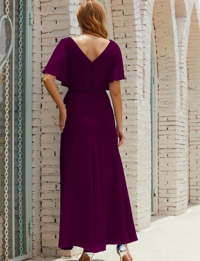 ZapDress V-Neck Bridesmaid Dress Long Formal Dresses with Belt for 28022 (ZD17051)