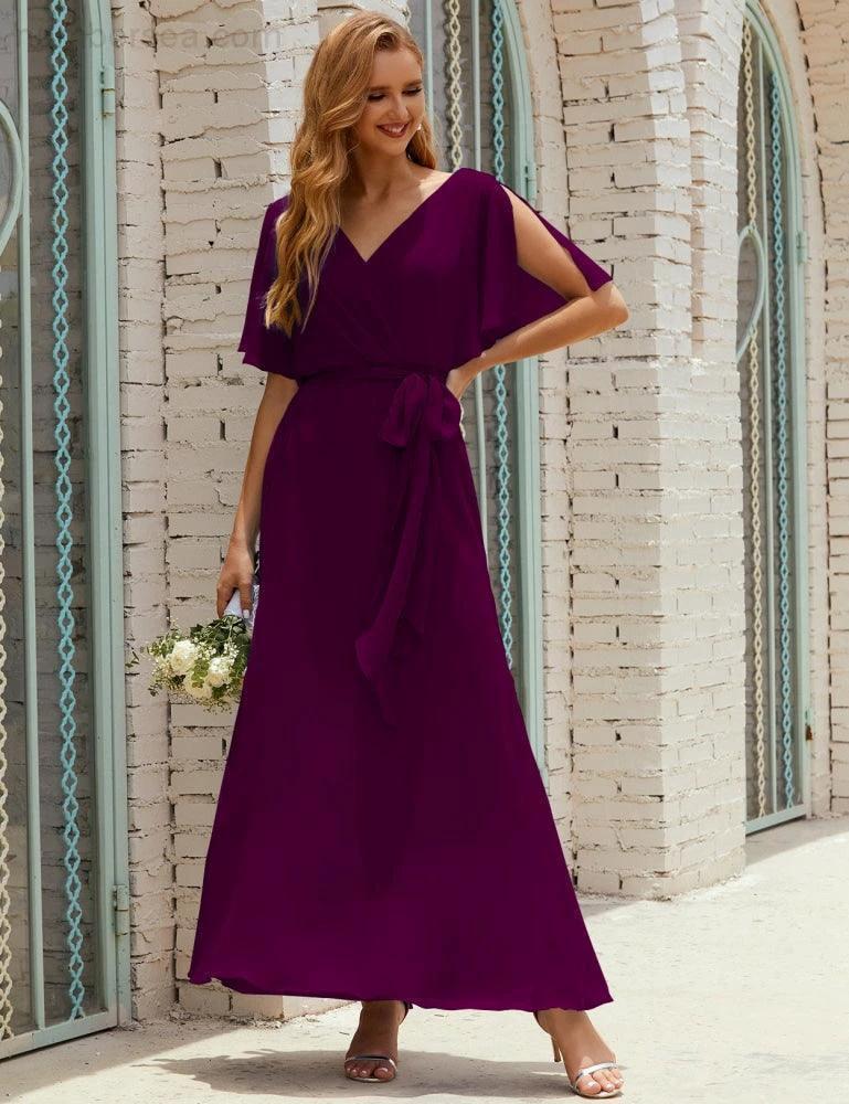 ZapDress V-Neck Bridesmaid Dress Long Formal Dresses with Belt for 28022 (ZD17051)