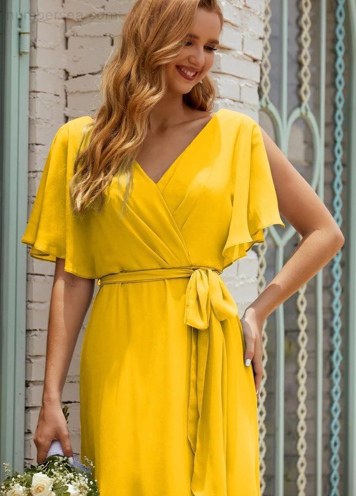 ZapDress V-Neck Bridesmaid Dress Long Formal Dresses with Belt for 28022 (ZD17051)
