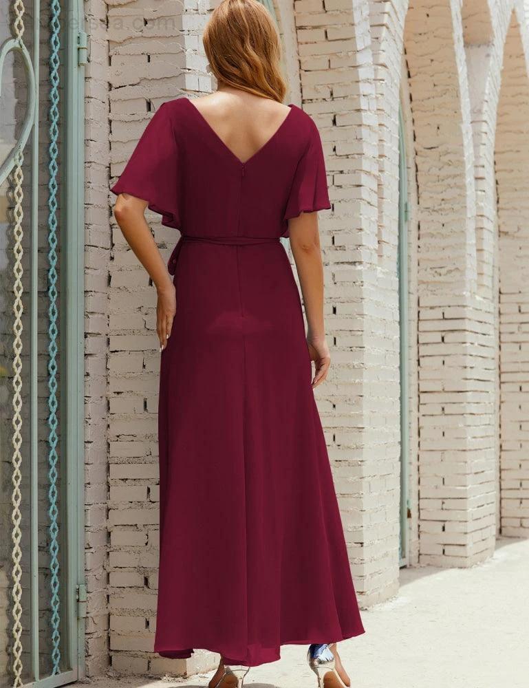 ZapDress V-Neck Bridesmaid Dress Long Formal Dresses with Belt for 28022 (ZD17051)