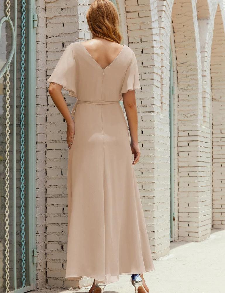 ZapDress V-Neck Bridesmaid Dress Long Formal Dresses with Belt for 28022 (ZD17051)