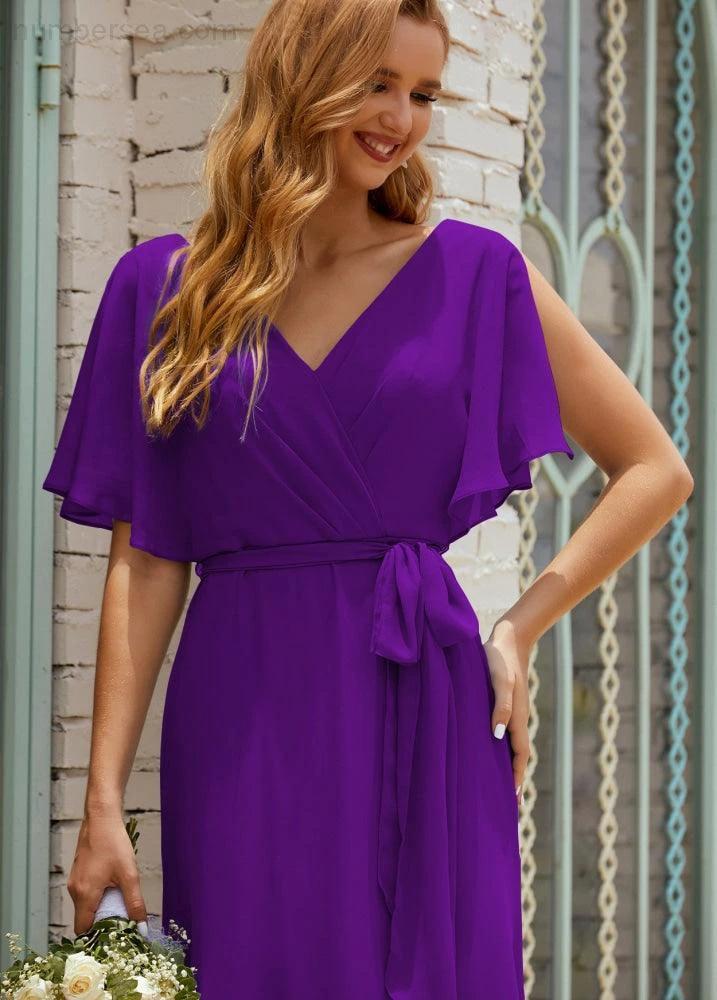 ZapDress V-Neck Bridesmaid Dress Long Formal Dresses with Belt for 28022 (ZD17051)