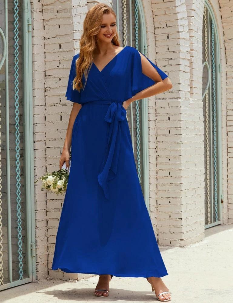 ZapDress V-Neck Bridesmaid Dress Long Formal Dresses with Belt for 28022 (ZD17051)