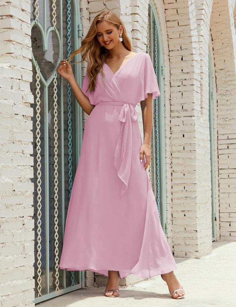 Numbersea V-Neck Bridesmaid Dress Long Formal Dresses with Belt for 28022 by numbersea