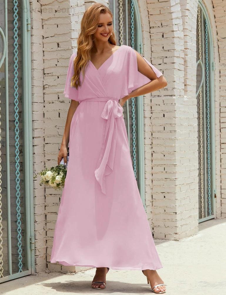 ZapDress V-Neck Bridesmaid Dress Long Formal Dresses with Belt for 28022 (ZD17051)