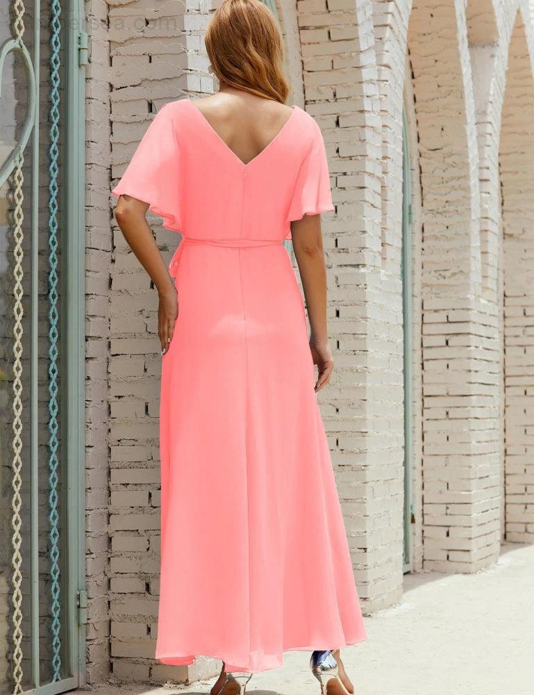 ZapDress V-Neck Bridesmaid Dress Long Formal Dresses with Belt for 28022 (ZD17051)