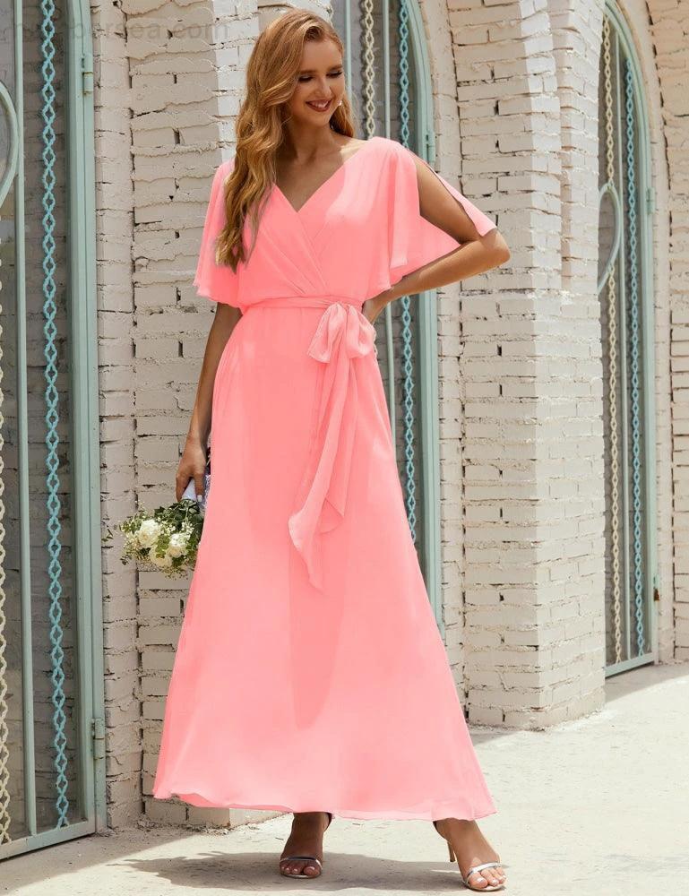 ZapDress V-Neck Bridesmaid Dress Long Formal Dresses with Belt for 28022 (ZD17051)