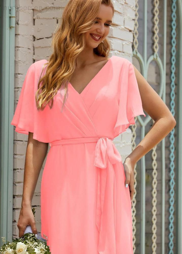 ZapDress V-Neck Bridesmaid Dress Long Formal Dresses with Belt for 28022 (ZD17051)