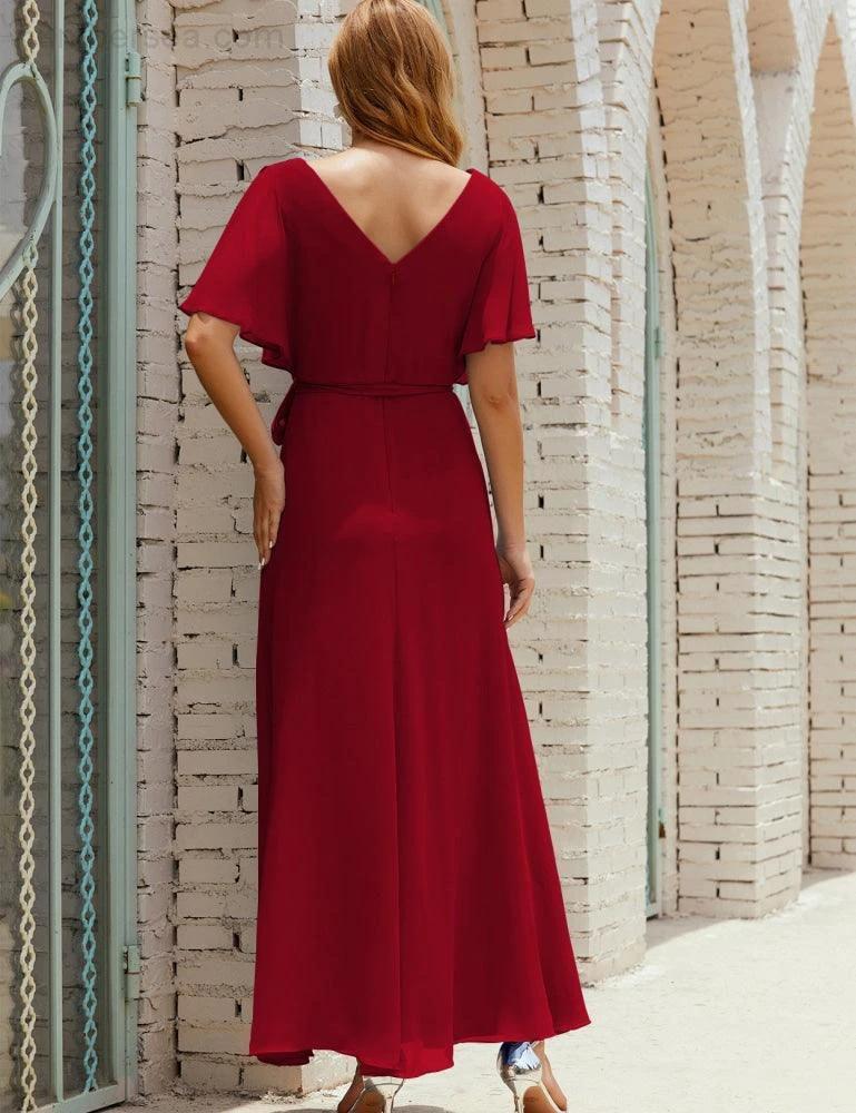ZapDress V-Neck Bridesmaid Dress Long Formal Dresses with Belt for 28022 (ZD17051)