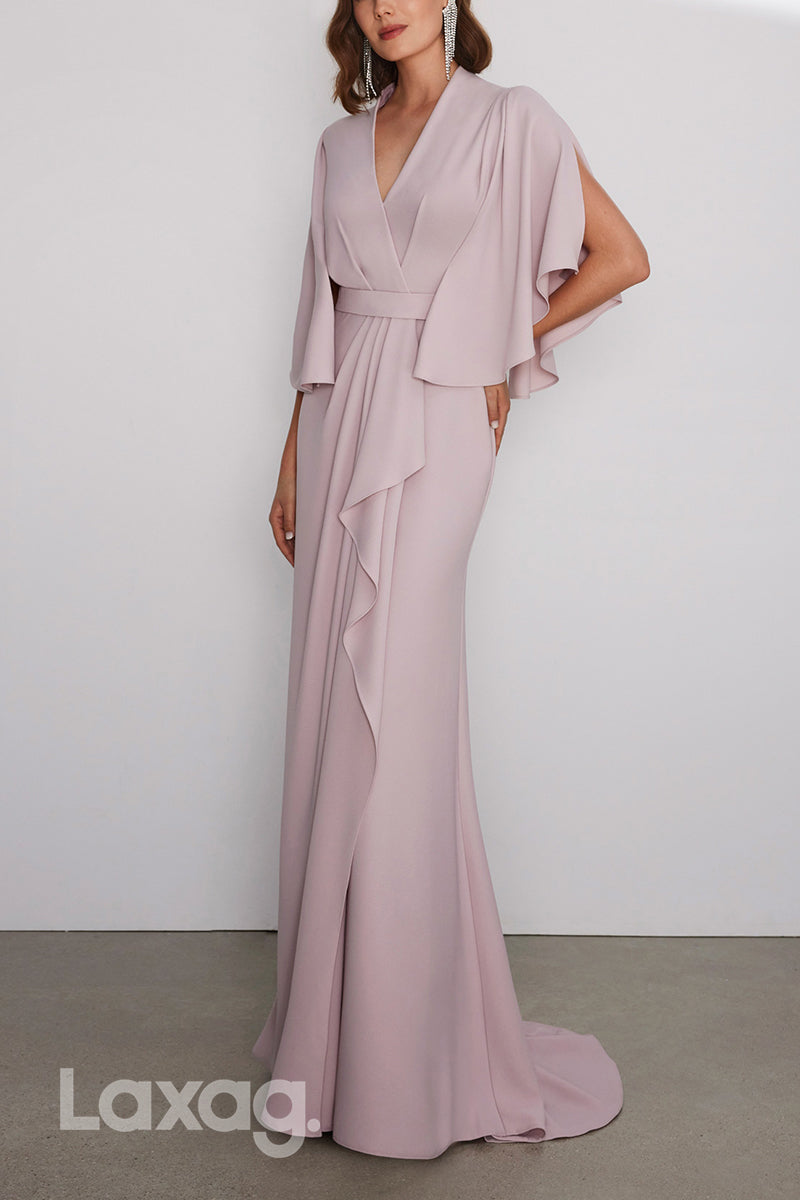 22805 - V-Neck Short Sleeves Cocktail Party Formal Evening Dress with Train