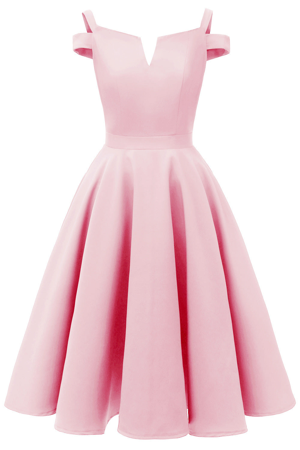 V-cut Cold Shoulder Satin Prom Dress - Fashionpara