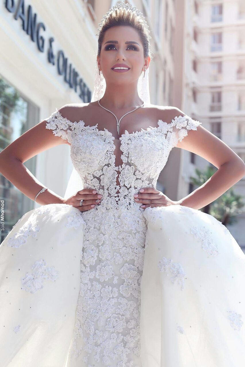 V-neck Off Shoulder Wedding Dresses Lace Ball Gown Bridal Gowns BA3538