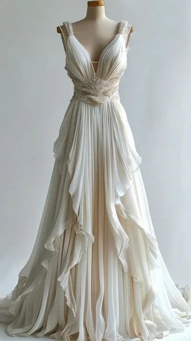 Elegant Chiffon Ruched Long Prom Dress Ivory Wedding Dress Evening Dress Y7997 by simplepromdress