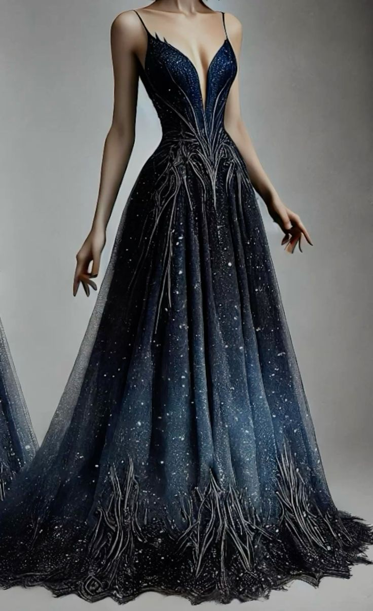 Glitter Navy Blue Sequins Appliques Evening Dress Formal Prom Dress Y8410 - VelvetHem