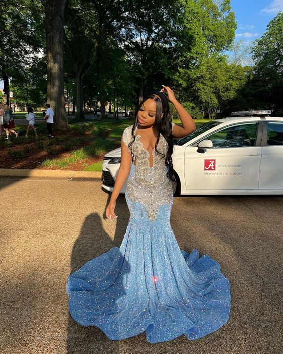Blue prom dress sexy shimmering blue evening gown Y6557 - View 2 | VelvetHem