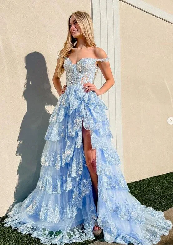 Sparkly Prom Dress with Slit Skirt, Wedding Dress,  Graduation School Party Gown (ZD13617)