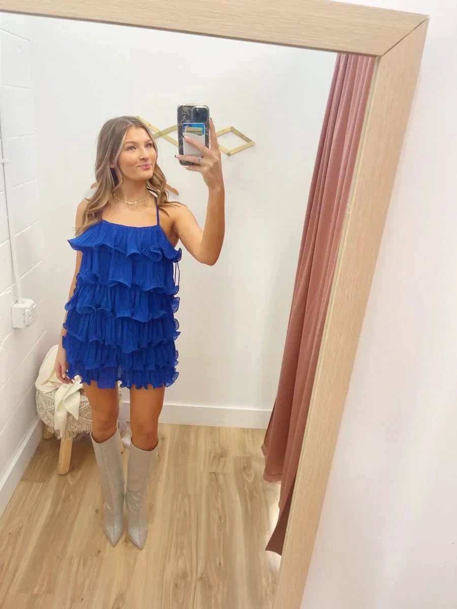 Royal Blue Tiered Homecoming Dress Royal Blue Party Dress Y2308 by simplepromdress