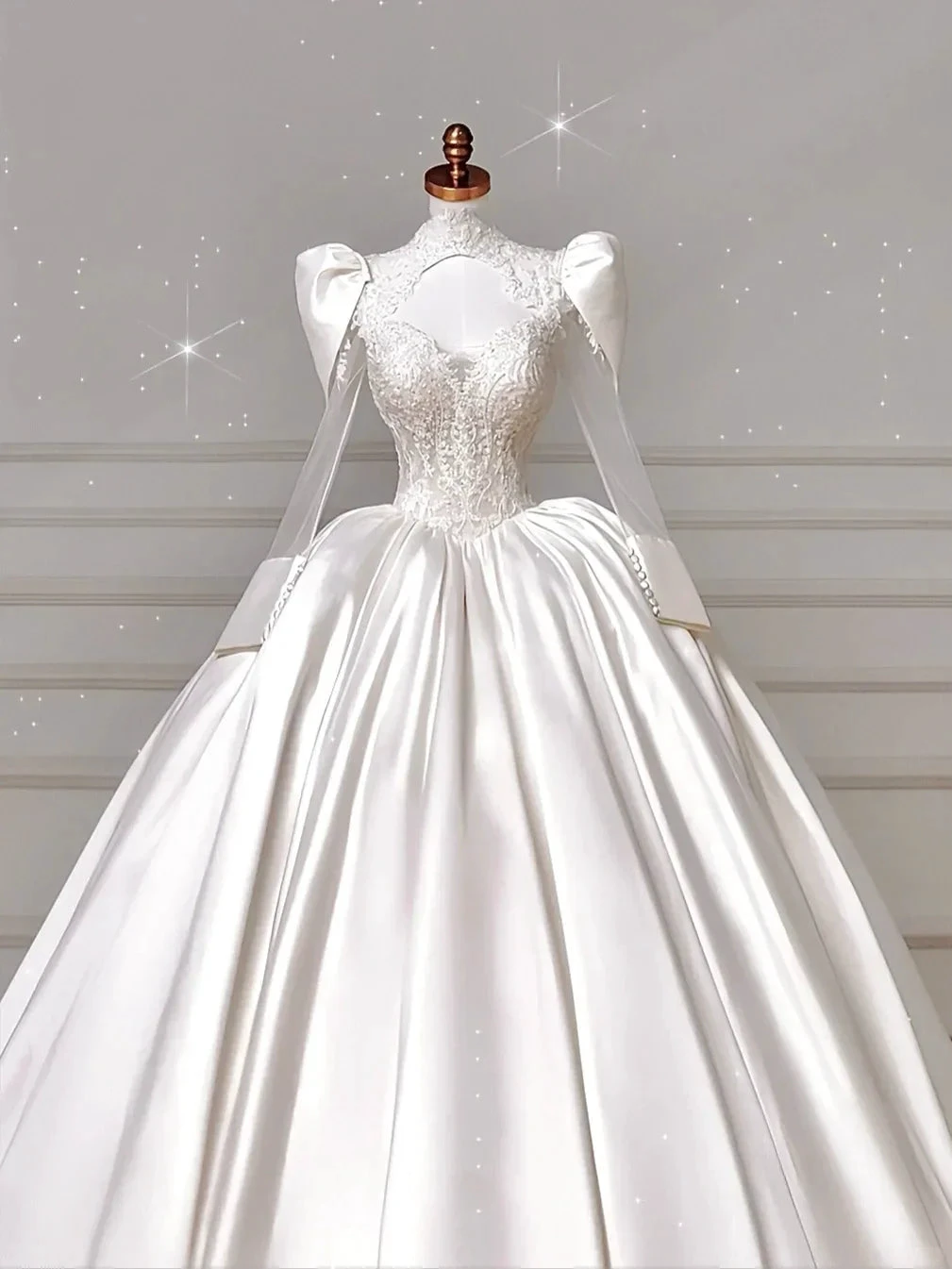 Gorgeous White Satin Lace Appliques A Line Wedding Dress,Formal Prom Dress (ZD13755)