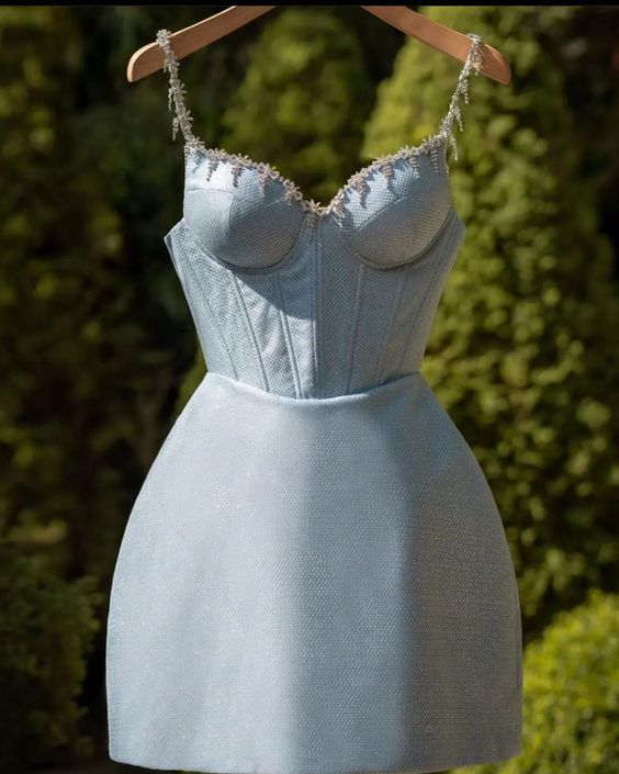 Charming Sweetheart Neck Blue Satin Short Formal Homecoming Dress Cocktail Dress - FashionDia