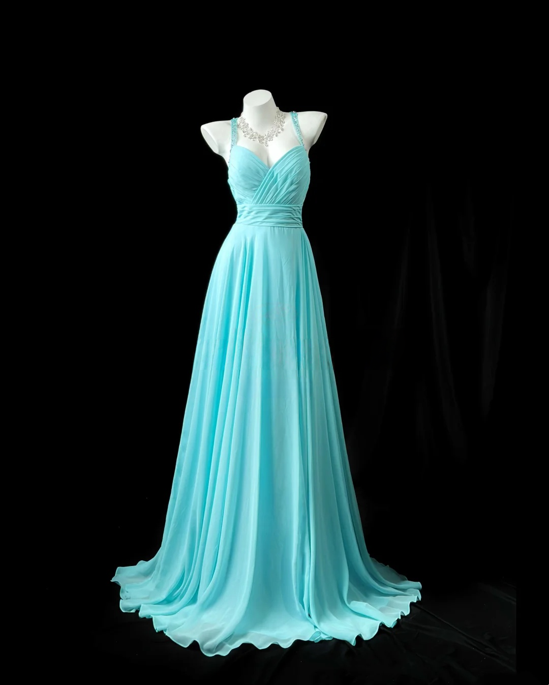 V Neck A Line Chiffon Prom Dress Open Back Wedding Guest Dress  J10052