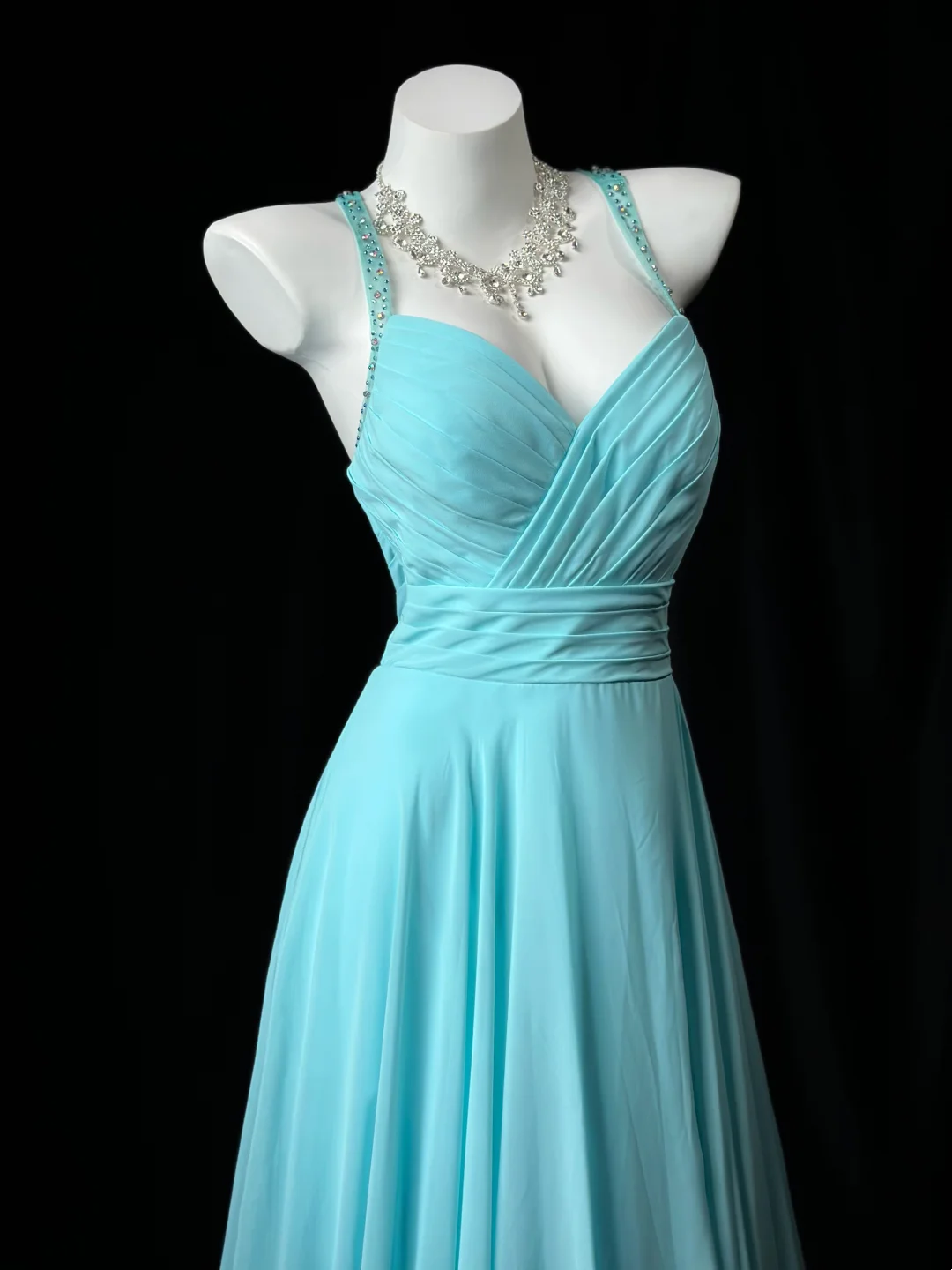 V Neck A Line Chiffon Prom Dress Open Back Wedding Guest Dress  J10052