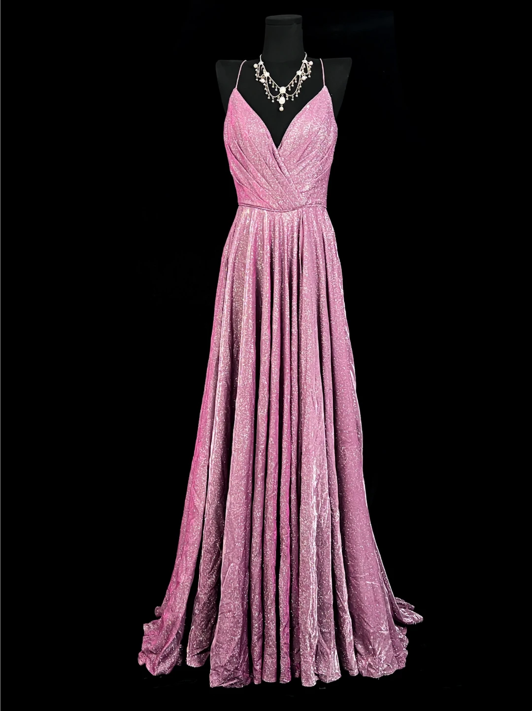 V Neck A Line Pink Sparkle Prom Dress Formal Evening Gown  J10150